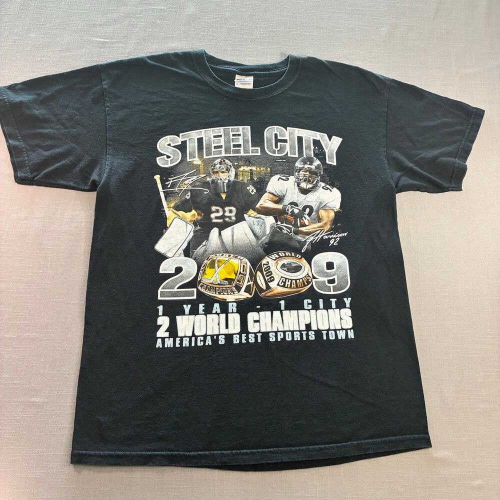 Pittsburgh Steelers Steel City 2009 World Champs T Shirt Mens Large NFL
